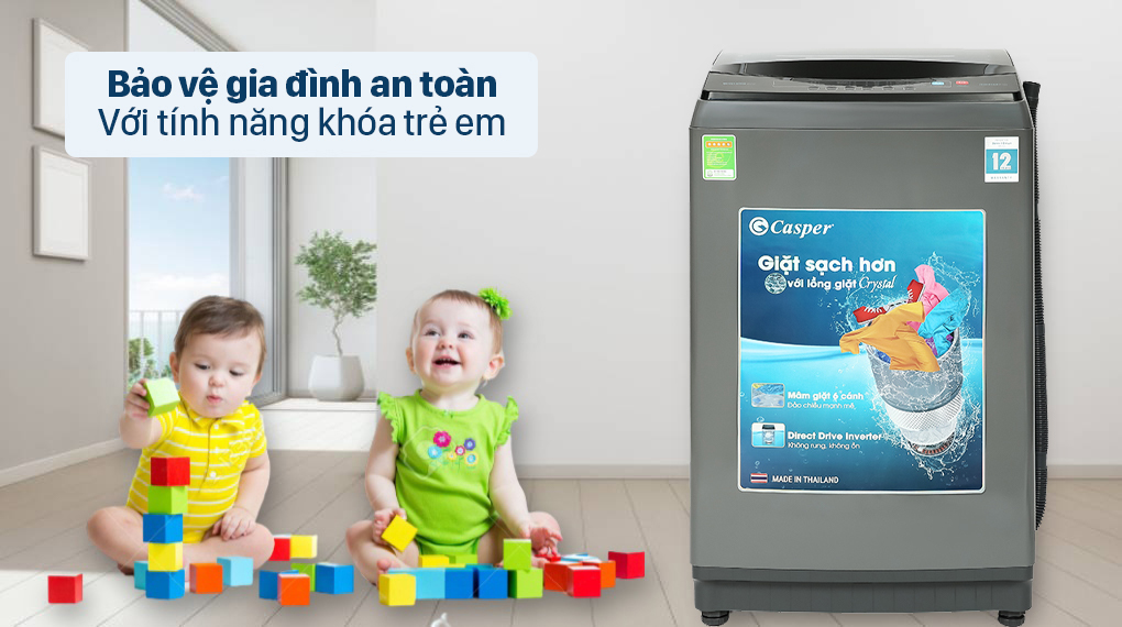 Máy giặt Casper Inverter 9.5 kg WT-95I68DGA - Bảo vệ gia đình an toàn với tính năng khóa trẻ em