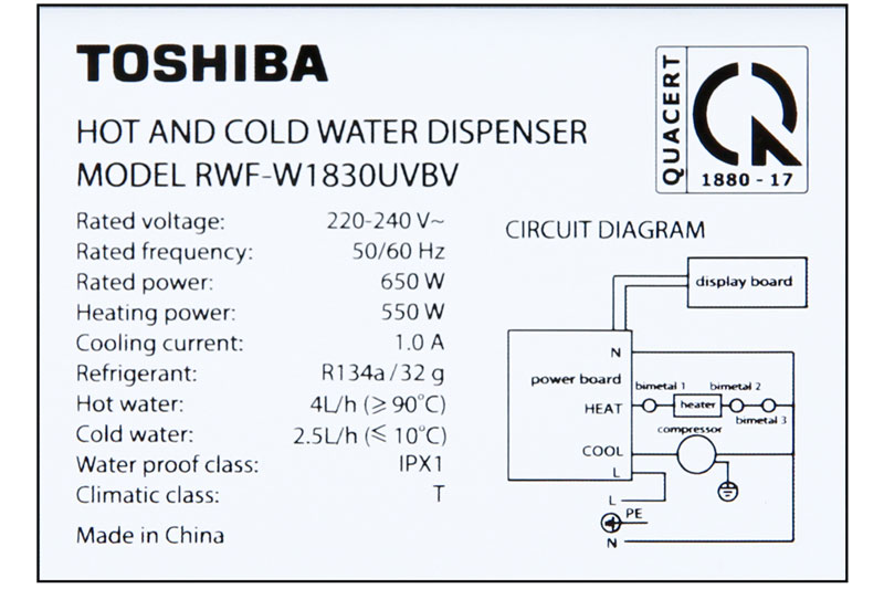 Nhiệt độ làm nóng đạt 85 - 95 độ C, nhiệt độ làm lạnh từ 5 - 9 độ C - Máy nước nóng lạnh Toshiba RWF-W1830UVBV(T)