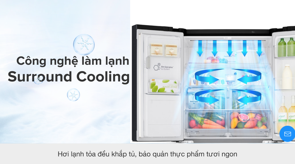 Tủ lạnh LG Inverter 494 lít GR-D22MB - CN làm lạnh