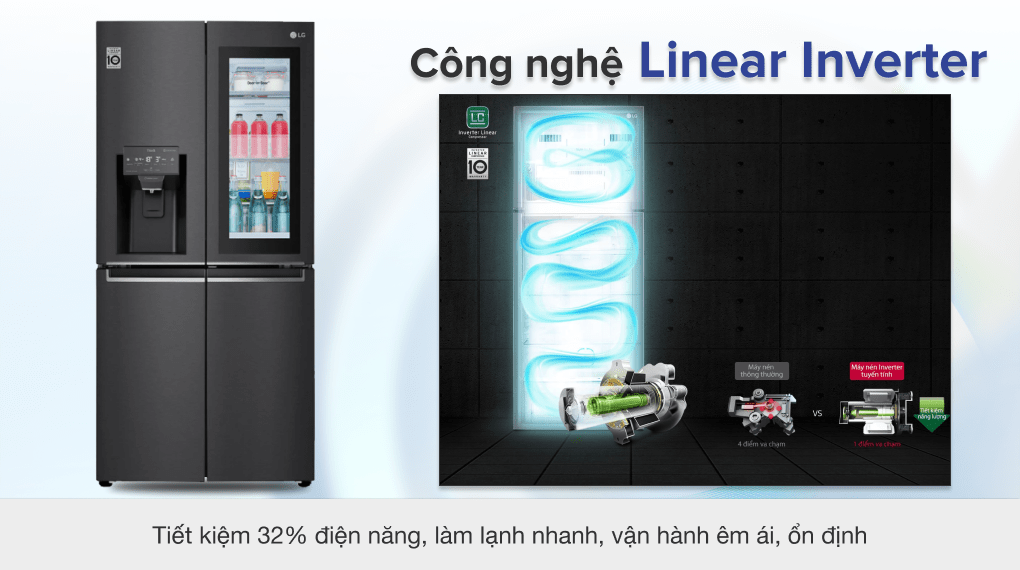 Tủ lạnh LG Inverter 496 lít GR-X22MB - Công nghệ Linear Inverter 