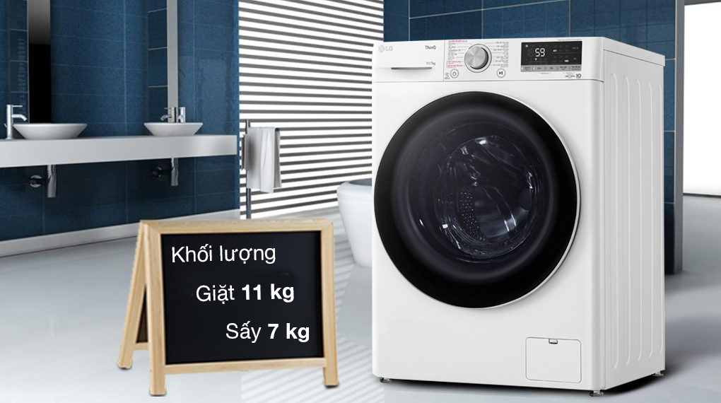 Máy giặt sấy LG Inverter 11kg FV1411D4W - Khối lượng giặt 11kg và sấy 7kg 