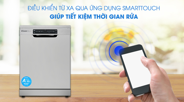 Kết nối với điện thoại qua ứng dụng Smarttouch - Máy rửa chén Candy CDPN 4D620PX 2150W 