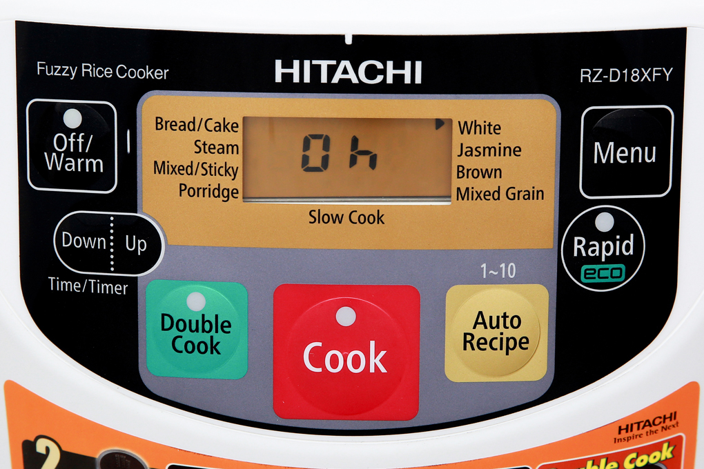 Có bảng điều khiển nút nhấn chỉ dẫn chi tiết, màn hình hiển thị sắc nét, dễ quan sát, tùy chỉnh - Nồi cơm điện tử Hitachi 1.8 lít RZ-D18XFY(GWH)