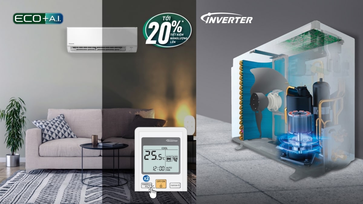 Công nghệ Inverter kết hợp chế độ Eco giúp tiết kiệm điện năng tiêu thụ.
