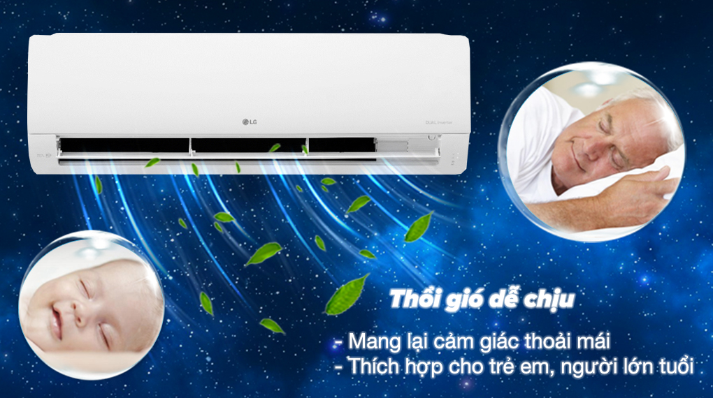 Máy lạnh LG Inverter 2.5 HP V24WIN - Trang bị chế độ thổi gió dễ chịu tạo cảm giác thoải mái, phù hợp cho trẻ em và người lớn tuổi 
