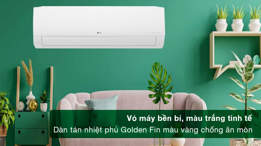 Máy lạnh LG Inverter 2.5 HP V24WIN - Vỏ máy bền bỉ, màu trắng tinh tế, dàn tản nhiệt phủ Goldin Fin màu vàng chống ăn mòn 
