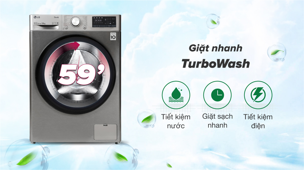 Máy giặt LG Inverter 10 kg FV1410S4P - Giặt nhanh hơn và sạch hơn với công nghệ TurboWash