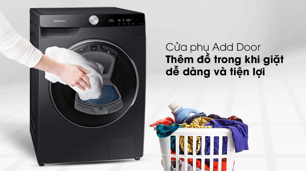 Máy giặt Samsung AI AddWash Inverter 12kg WW12TP94DSB/SV - Cửa phụ Add Door thêm đồ khi giặt