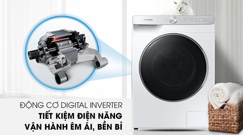 Máy giặt Samsung AI Inverter 9kg WW90TP44DSH/SV - Động cơ Digital Inverter tiết kiệm điện