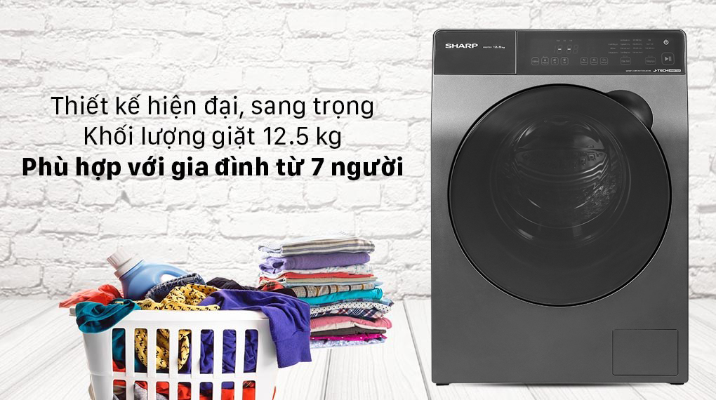 Máy giặt Sharp Inverter 12.5 Kg ES-FK1252PV-S - Khối lượng 12.5 kg