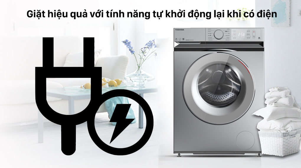 Máy giặt Toshiba 10.5 kg TW-BL115A2V(SS) - Giặt hiệu quả với tính năng tự khởi động lại khi có điện