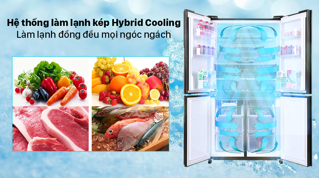 Tủ lạnh Sharp Inverter 525 lít SJ-FX600V-SL - Công nghệ làm lạnh kép Hybrid Cooling