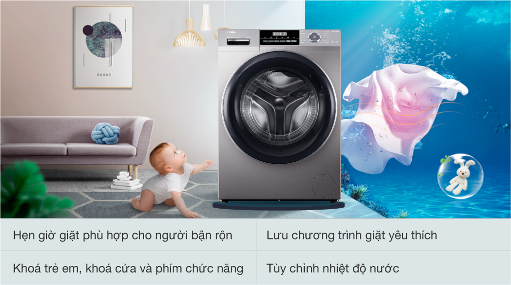 Máy giặt Aqua Inverter 9 kg AQD-A902G S - Tiện ích lưu chương trình giặt. 