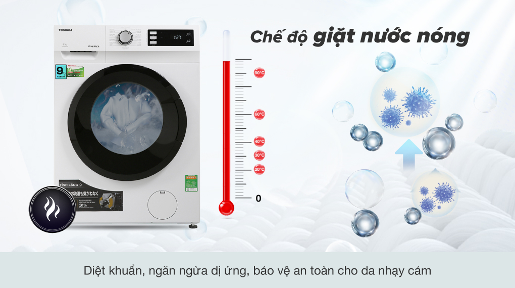 Máy giặt Toshiba Inverter 9.5 Kg TW-BK105S2V(WS) - Công nghệ giặt nước nóng