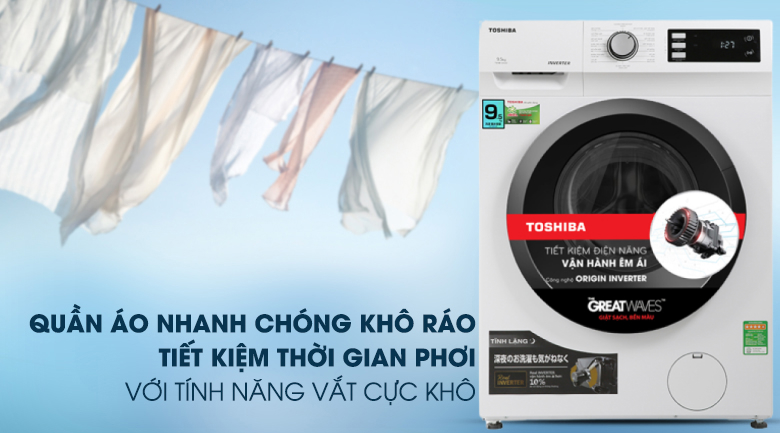 Máy giặt Toshiba Inverter 9.5 Kg TW-BK105S2V(WS) - Chức năng vắt cực khô