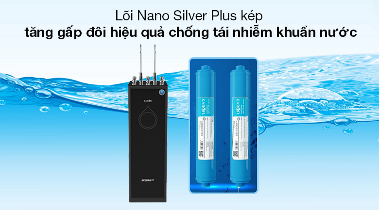 Máy lọc nước RO nóng nguội lạnh Karofi Optimus Duo O-D138 8 lõi - Lõi Nano Silver Plus kép tăng gấp 2 lần hiệu quả chống tái nhiễm khuẩn
