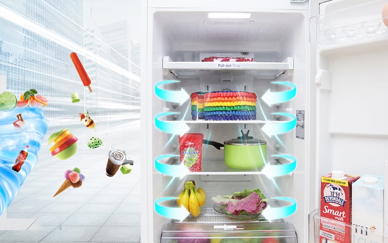 Sử dụng công nghệ luồng khí lạnh đa chiều, tủ lạnh LG GN-L275BF cung cấp làn gió đến mọi ngóc ngách trong tủ lạnh