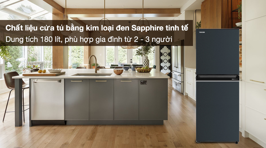 Tủ lạnh Toshiba Inverter 180 lít GR-RT234WE-PMV(52) - Kiểu dáng sang trọng, chất liệu cửa tủ bằng kim loại đen Sapphire sang trọng