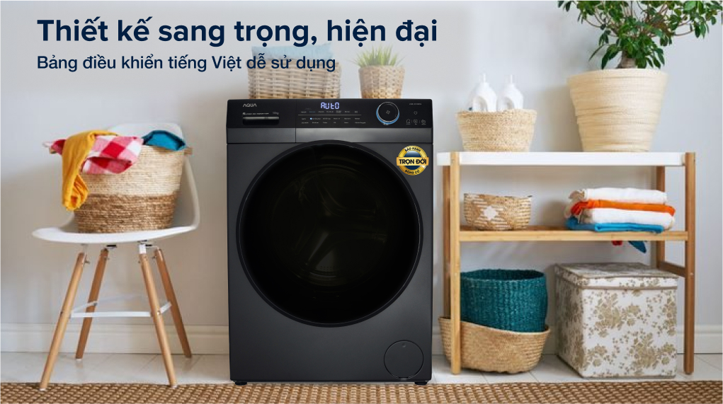 Máy giặt Aqua Inverter 10 kg AQD- D1002G BK - Bảng điều khiển tiếng Việt