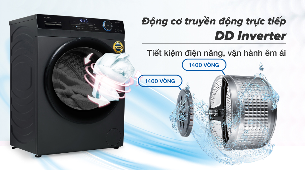 Máy giặt Aqua Inverter 11 kg AQD- D1102G BK - Động cơ Inverter
