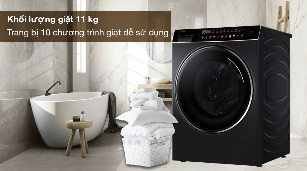 Máy giặt Aqua Inverter 11 kg AQD-DDW1100J BK - Khối lượng giặt 11kg, phù hợp gia đình trên 7 người