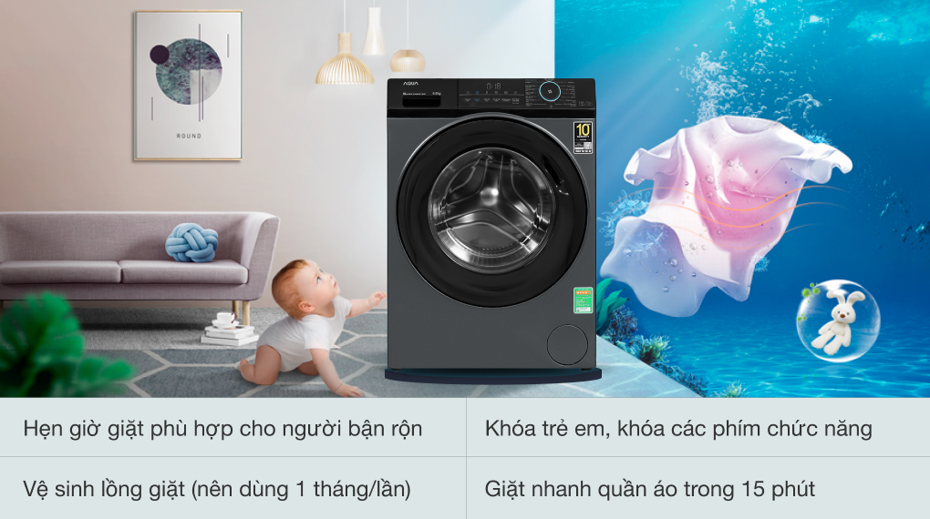 Máy giặt Aqua Inverter 9.5 kg AQD-A952J BK - Tiện ích