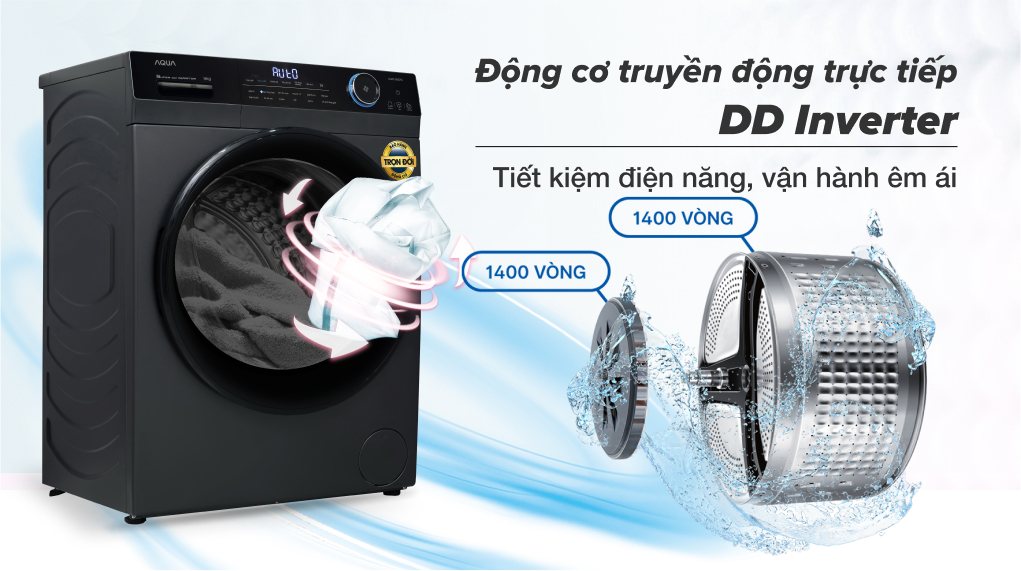 Máy giặt Aqua Inverter 9 kg AQD- D902G BK - Động cơ DD Inverter