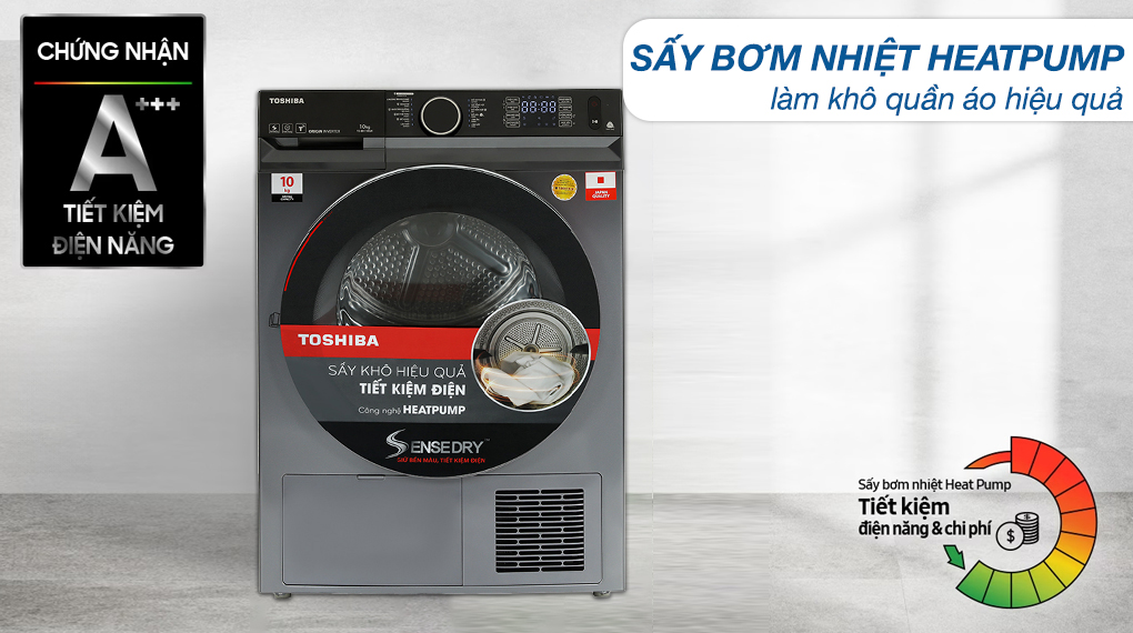 Máy sấy bơm nhiệt Toshiba 10 kg TD-BK110GHV(MK) - Đặc điểm và cơ chế sấy